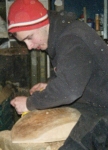 Cathal rasping his hull, with sawdust flying. Photo: SR